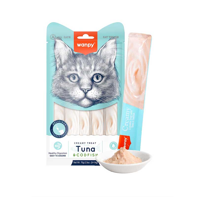 Wanpy-Tuna-&-Cod-Creamy-ice-cream بستنی گربه با طعم تن ماهی و ماهی کاد ۱۴ گرمی مدل خامهای Wanpy Tuna & Cod Creamy
