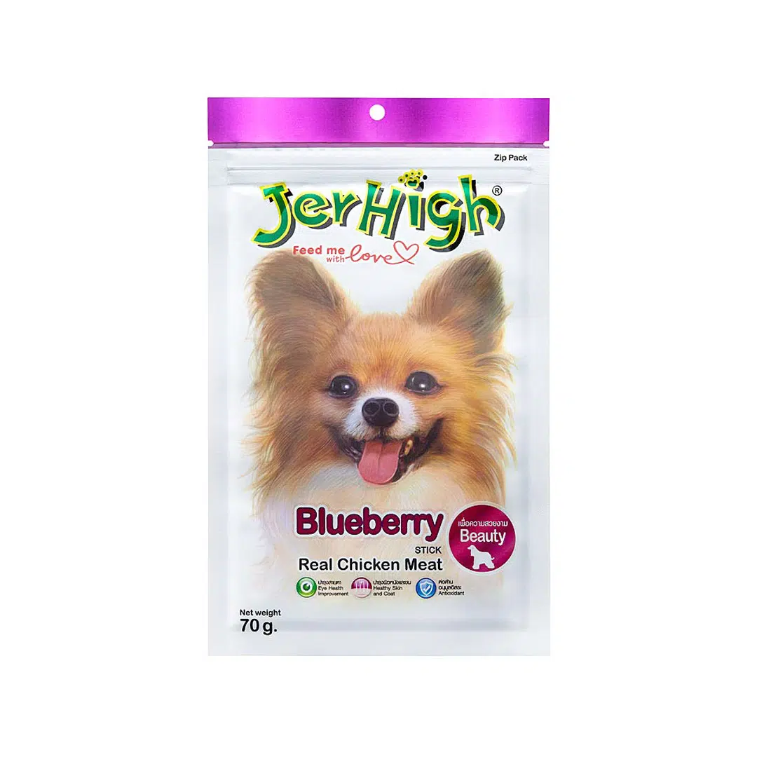 Jerhigh-Dog-treat-blueberry-70g تشویقی سگ JerHigh با طعم Blueberry (70 گرمی)