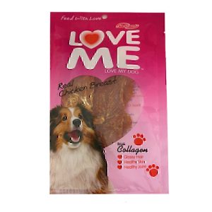 تشویقی سگ 60 گرمی با طعم دورپیچ مرغ و گوشت Love Me Chicken Meat