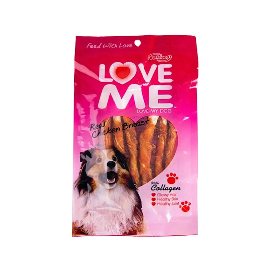 Love Me Dog Treat Bone twisted breast 60g تشویقی سگ 60 گرمی دورپیچ پوست وزن Love Me