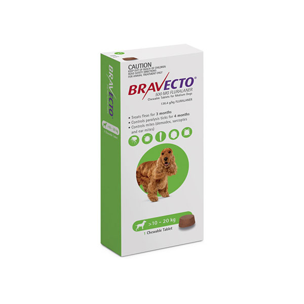 bravecto-chewable-tablets-for-dog قرص ضد کک و کنه سگ براوکتو مناسب وزن 10 تا 20 کیلوگرم