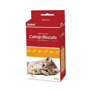 تشویقی گربه Bioline مدل Catnip Biscuits با ماهی کاد