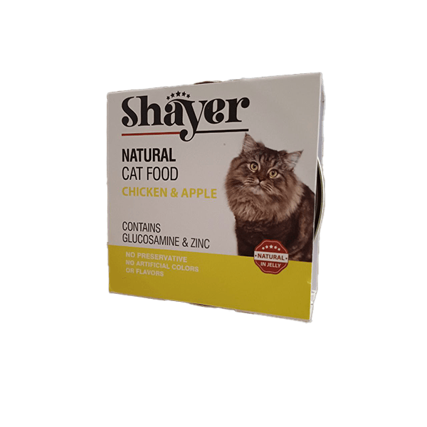 f30888کنسرو-غذای-گربه-نچرال-با-طعم-مرغ-و-سیب-در-ژله-شایر.پت-شاپ-چیکو1 کنسرو گربه نچرال با طعم مرغ و سيب در ژله 110 گرمي Shayer