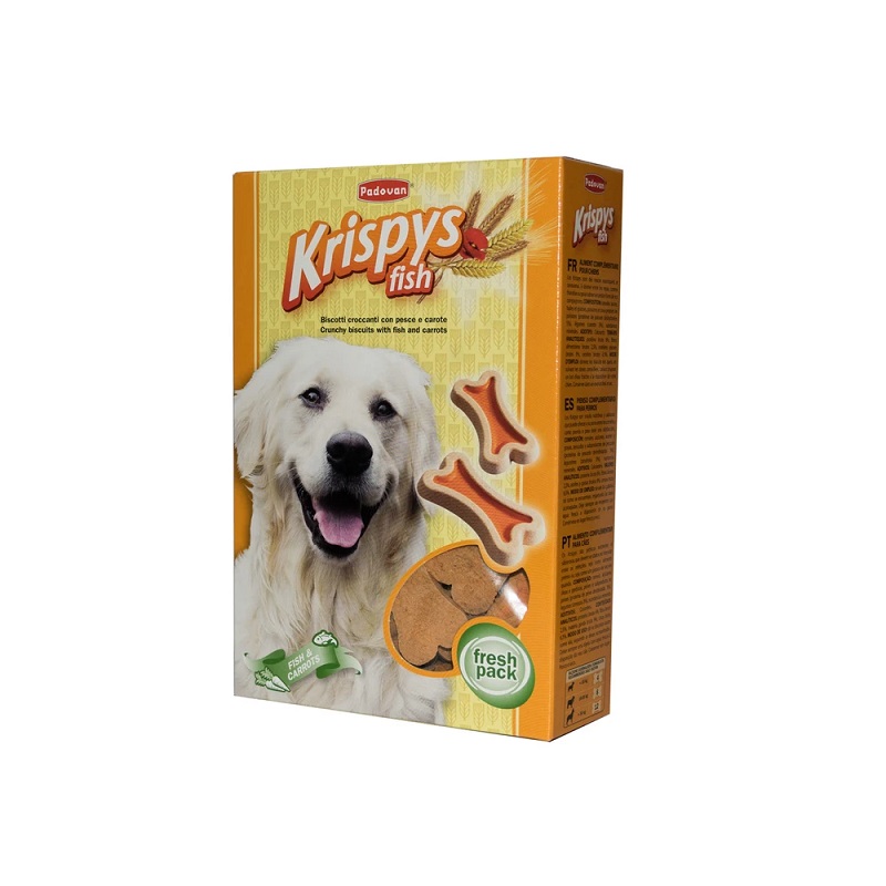 padovan-krispys-fish تشویقی سگ بیسکویت با طعم هویج 400 گرم Padovan
