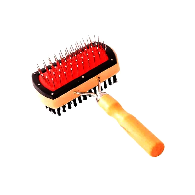 برس-دوطرفه-دسته-چوبی برس سگ و گربه دو طرفه Pet Bath Braush