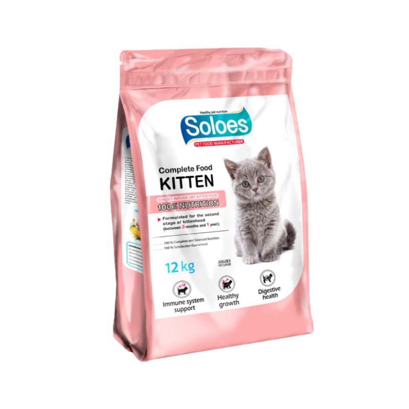 Soloes-Complete-Food-Kitten-With-Chicken غذا خشک بچه گربه 0.5 کیلویی با طعم مرغ و ماهی سبزيجات و غلات Soloes