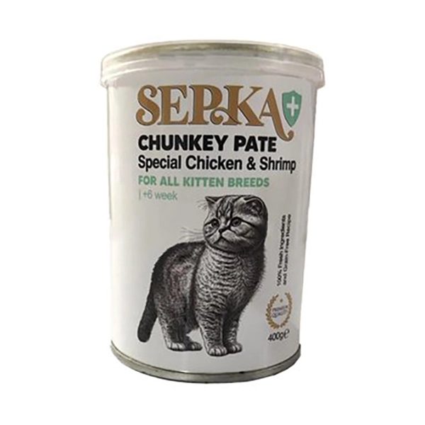 کنسرو بچه گربه با طعم پته چانک مرغ و میگو 400 گرمی Sepka Plus